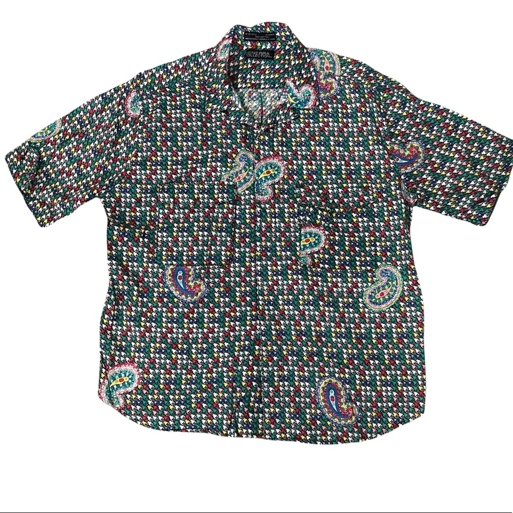Vintage 1990 Generra Funky Bright paisley alien Print shirt size medium